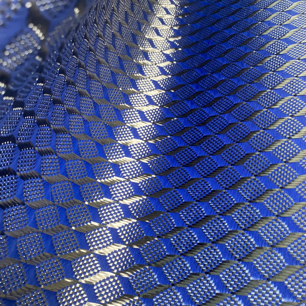 Cheap Factory 3K 240gsm Blue Mix Stereoscopic Aramid Carbon Hybrid Jacquard Fiber Fabric Solid Cheap Factory 3K 240gsm Blue Mix Stereoscopic Aramid Carbon Hybrid Jacquard Fiber Fabric Solid