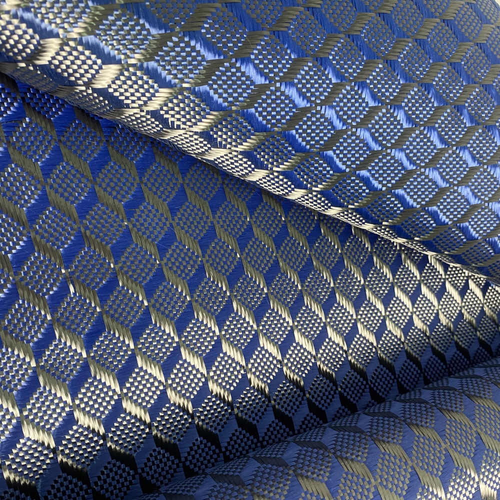 Cheap Factory 3K 240gsm Blue Mix Stereoscopic Aramid Carbon Hybrid Jacquard Fiber Fabric Solid Cheap Factory 3K 240gsm Blue Mix Stereoscopic Aramid Carbon Hybrid Jacquard Fiber Fabric Solid - Image 2