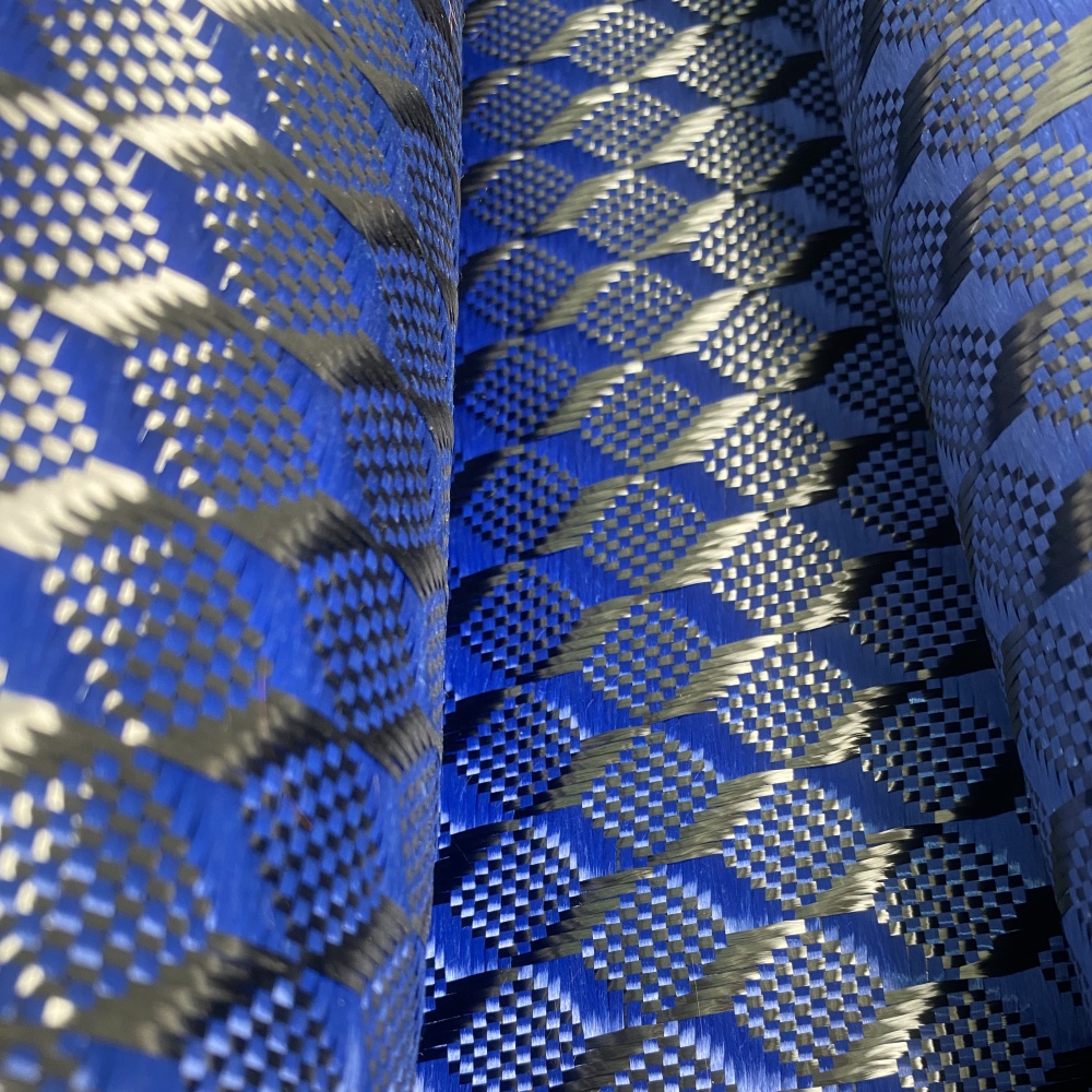 Cheap Factory 3K 240gsm Blue Mix Stereoscopic Aramid Carbon Hybrid Jacquard Fiber Fabric Solid Cheap Factory 3K 240gsm Blue Mix Stereoscopic Aramid Carbon Hybrid Jacquard Fiber Fabric Solid - Image 3