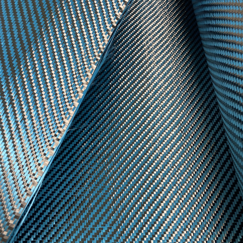 Lake Blue 1+1 Mixed for Kevlar + Carbon Fiber 3K Carbon Aramid Hybrid Fabric Waterproof Woven for Upholstery Car Lake Blue 1+1 Mixed for Kevlar + Carbon Fiber 3K Carbon Aramid Hybrid Fabric Waterproof Woven for Upholstery Car - Image 2