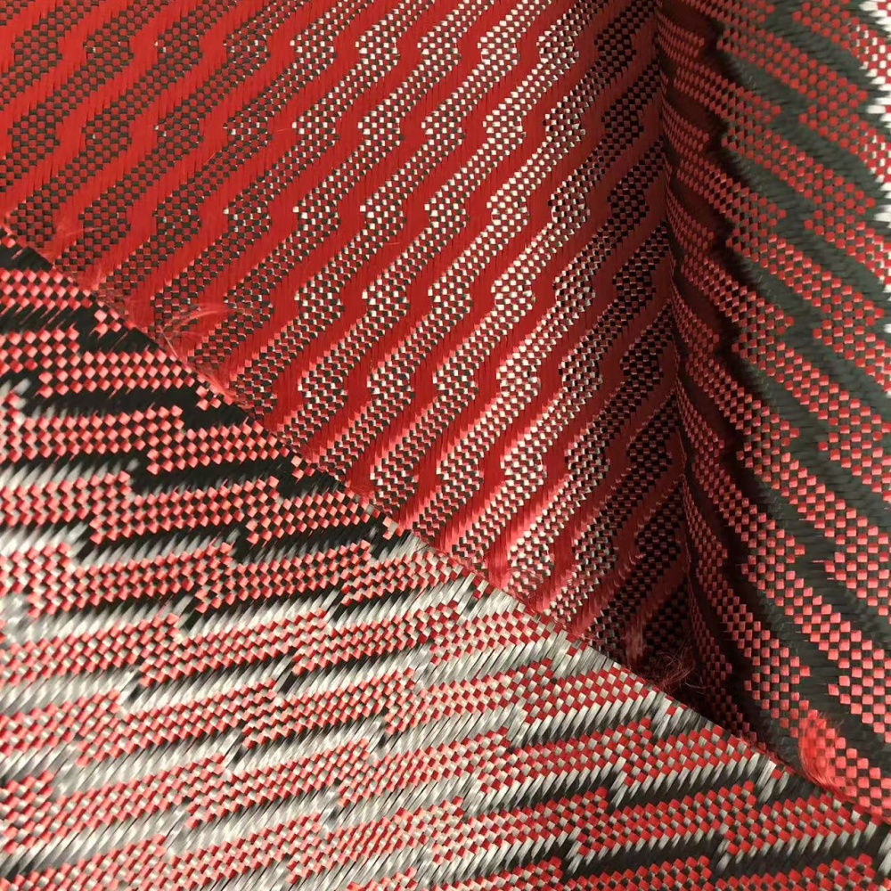 High Strength 3K 240g Composite Material Lightening Pattern Texture Red Carbon Fiber Fabric